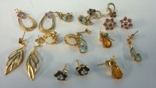 Nine pairs of 9ct earrings, 13g
