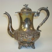 Early Victorian silver coffee pot with embossed flower decoration, approx 29.6oz, 25cm tall
