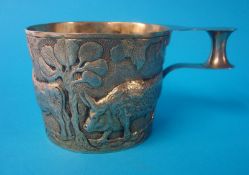 Silver and gilt mug heavily embossed with bulls, maker G. N. R. H