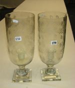 A pair of etched glass table lamps (one a/f)