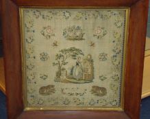 19th century needlework sampler dated 1840, inscribed `Eliza Ann Bray`, decorated with flowers,