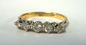 18ct five stone diamond ring, size L