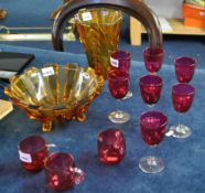 Cranberry drinking glasses and Czech amber Coloured glass