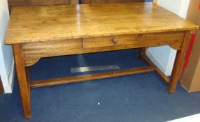 Antique light wood country kitchen table fitted with single drawer, 150cm wide
