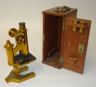 Brass microscope by R & J Beck, London, 22711, in fitted box, Sikes Hydrometer, boxed, a lab Still