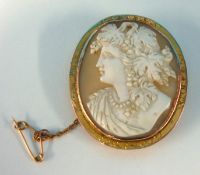 Antique portrait cameo in yellow metal frame