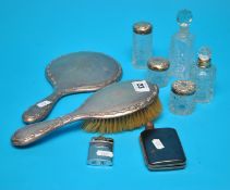 Silver back dressing table wares and various size silver topped bottles