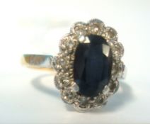 18ct sapphire and diamond ring, size J