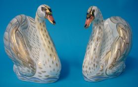Pair Royal Crown Derby large paperweights `The Royal Swans` with certificate (boxed), 13cm