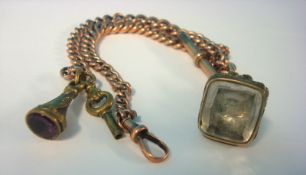 9ct watch chain with two fobs, gross weight including fobs 34g
