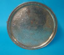 Victorian silver salver on claw and ball feet, 20cm diameter