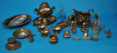 Various silver and plated wares including capstan inkwell, table salts etc