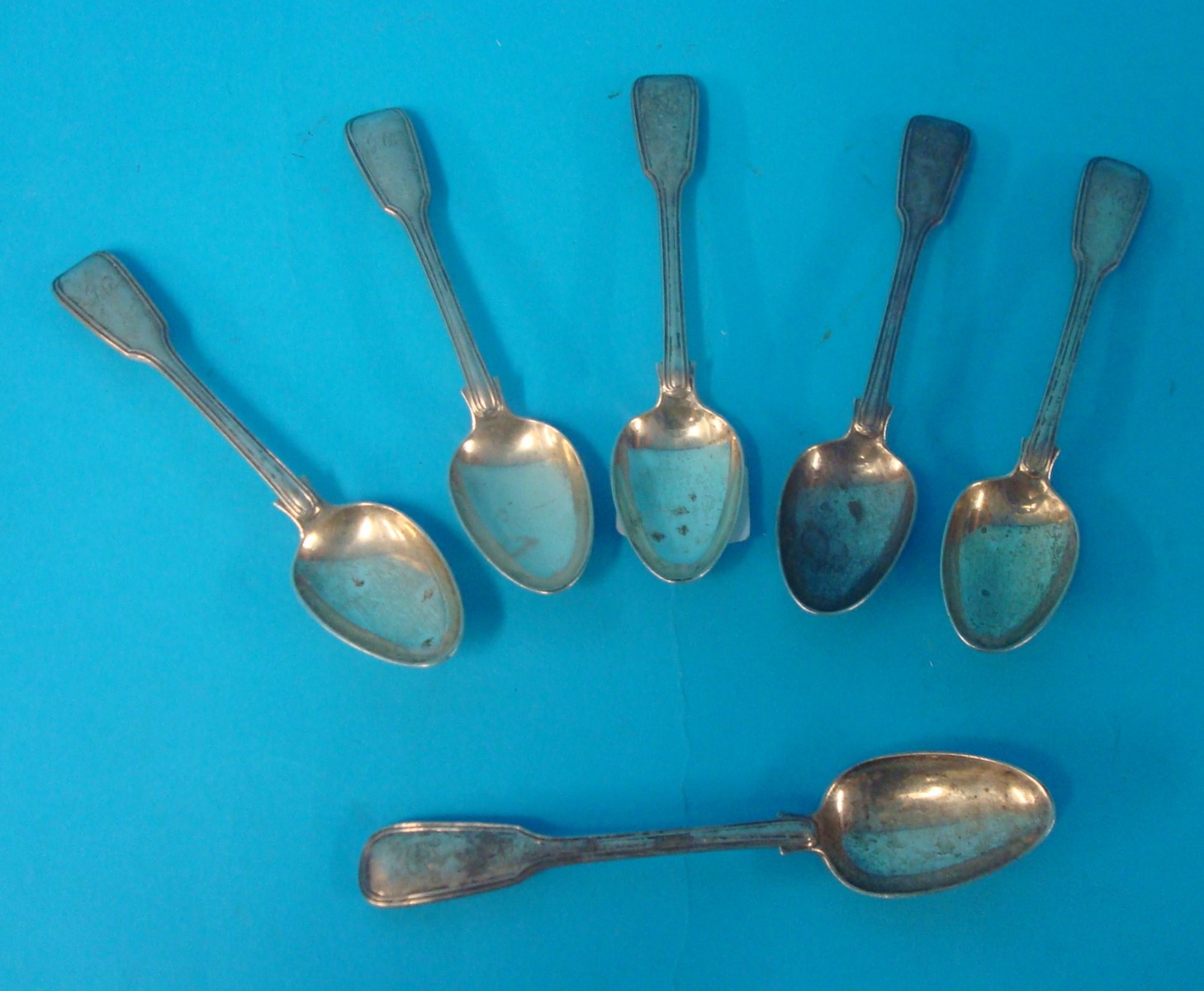 Set of six silver Victorian tea spoons