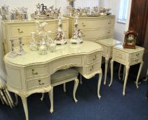 French style bedroom furniture, five pieces including two chest of drawers including headboard
