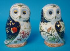 A pair of Royal Crown Derby owl figures `Daybreak and Twilight`, 13cm