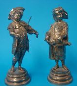 Pair of silver plated musician figures, 23cm high
