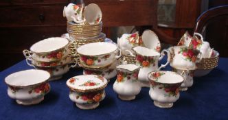 A collection of Royal Albert Old Country Roses tea wares, 55 pieces