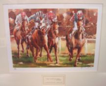 Limited edition Jockey print `Dubai World Cup Races`, together with `Still Life Flowers`