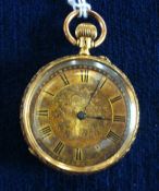 Early 20th century 18ct gold fob watch stamped 18k