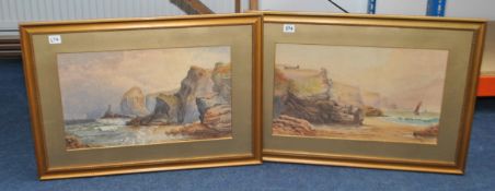 J. COCKS pair of coastal watercolours signed and dated 1892, 29cm x 49cm