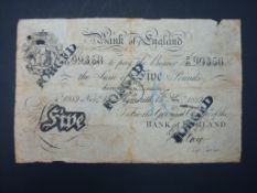 Bank of England May five pound `Plymouth Note` dated 15th November 1889, a Forgery