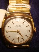 Gents small 9ct gold Enford wrist watch with rolled gold bracelet