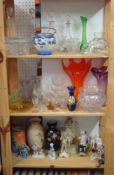Quantity of 19th century and later glass figures, china ware etc (contents of 3 shelves)