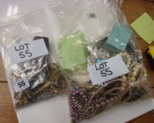 Two bags of various costume jewellery and other items