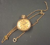 Ladies 9ct gold fob watch t/w gold chain a/f