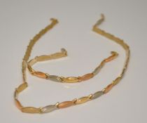 Foreign multi colour gold hollow link bracelet and matching necklace with fish shape and polished