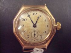 Small gents Rolex Oyster wrist watch in 9ct gold case with sub second dial (lacks strap), 35mm