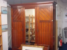 Large Edwardian mahogany triple door wardrobe with fitted press interior t/w two hanging