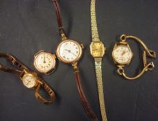 Five various ladies wrist watches including 18ct gold Orlux, 18ct gold MuDu etc