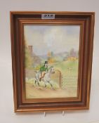 Hand painted Royal Worcester porcelain painting by R Booth, dated 1981. Gilt frame, 19cm x 13.5cm