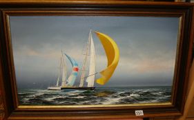 BRIAN HORSWELL oil on canvas pair of yachting paintings, 34cm x 59cm