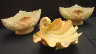 Pair of Locke and Co Worcester leaf design posy holders together with a Royal Worcester scallop
