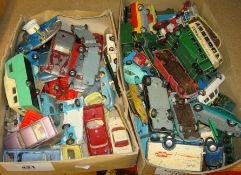 A quantity of various playworn die cast models, various racing cars, buses, mainly Dinky and Corgi