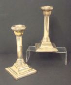 Pair of silver desk candlesticks on square bases, 16cm
