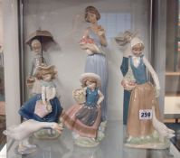 Seven Nao and Lladro figures (tallest 32cm)