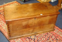 Old mahogany blanket chest, 87cm wide with iron drop handles