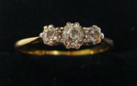18ct diamond three stone ring, size Q