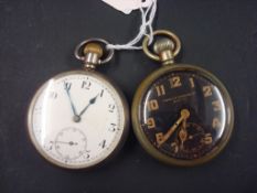 A Military pocket watch with black dial (G.S. Mk II A22124), and another