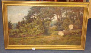 19th century oil on canvas, unsigned, `Woodland And Ferns`, 45cm x 79cm
