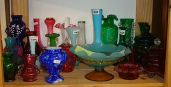 Collection of 19th century and later coloured glass ware including Stevens & Williams comport,