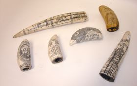 Collection of reproduction `Scrimshaw` carvings (6)