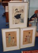 Three framed Japanese watercolours of depicting Japanese Ladies