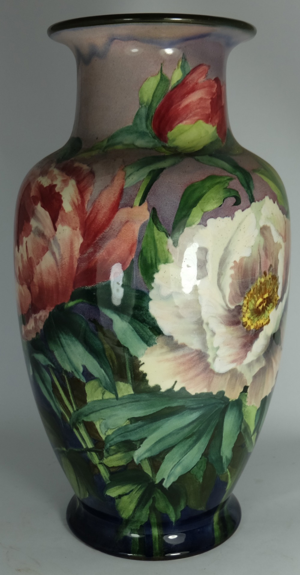 Royal Doulton Faience vase hand painted with Flowers, height 38cm  (restoration to rim)