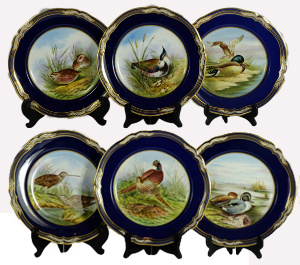 Spode set of Gamebirds plates handpainted by C Booth comprising Quail, Pheasants, Pintail ,