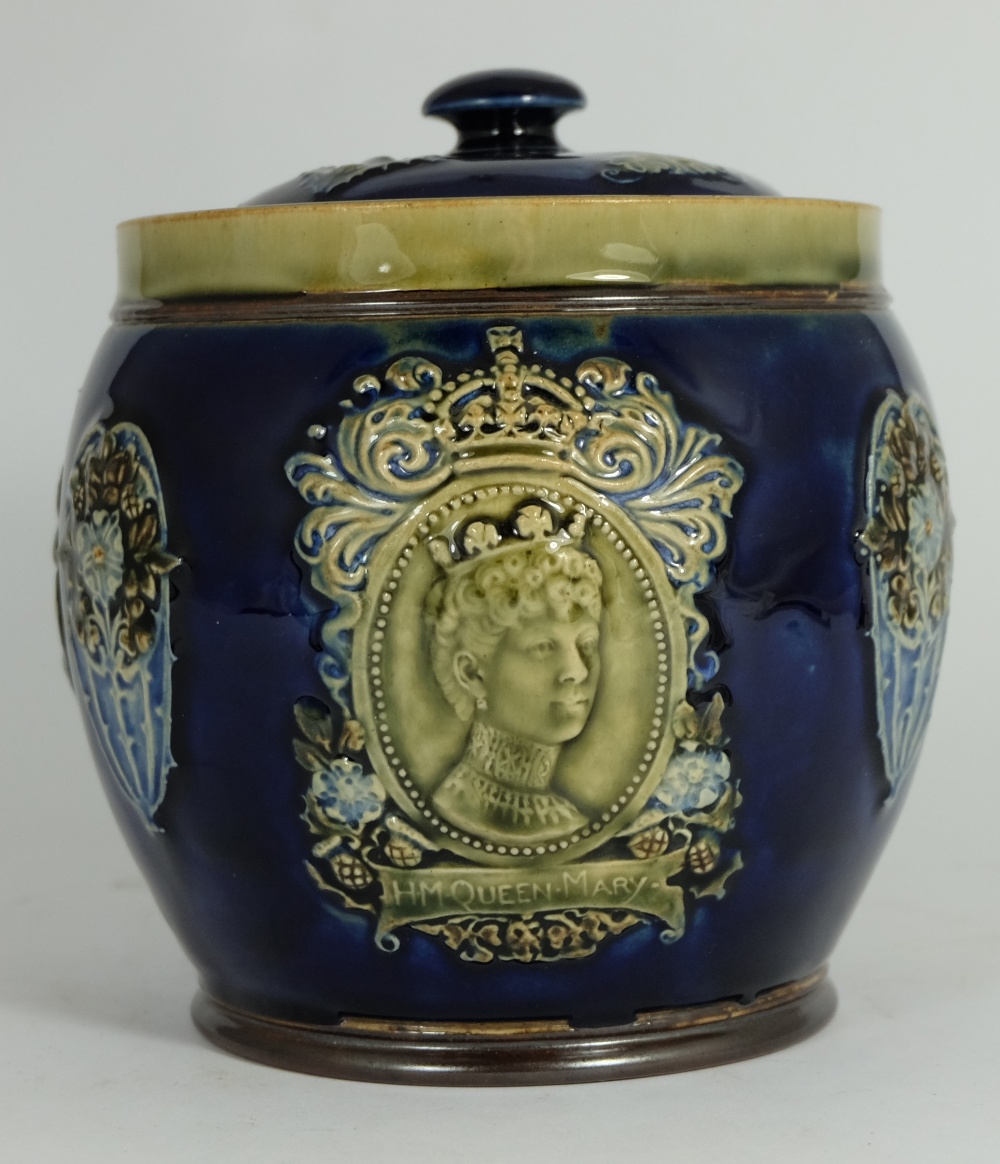 Royal Doulton Lambeth Stoneware Blue and Green Coronation Of King George And Queen Mary Jar and