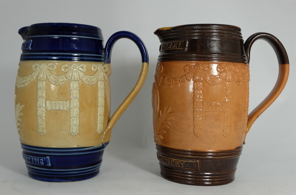 Royal Doulton Lambeth Stoneware Jugs President Wilson, armistice signed 1918 in different colour